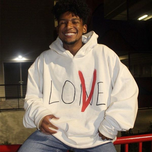 

2021 brand v hoodie pop up new york guerrilla shop alentine's day limited love graffiti big thin sweater men and women, Black