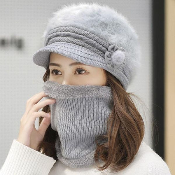 

beanie/skull caps women winter hat neck warmer set beanie casual hats for add fur lining warm knitted, Blue;gray