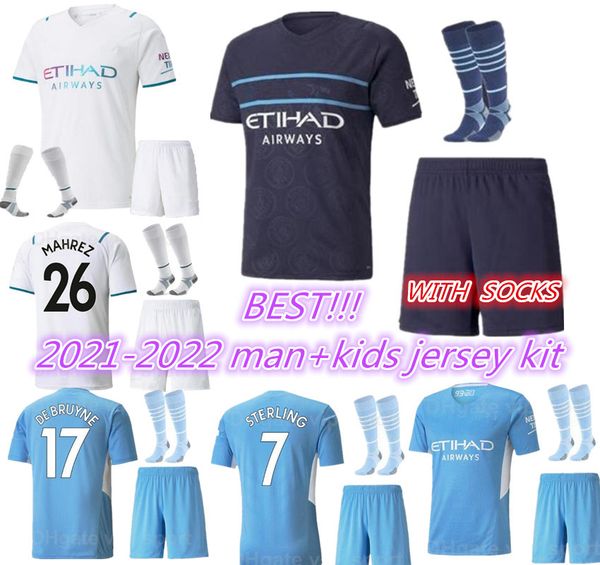 

21 22 city soccer jersey 2021 2022 man kit sterling football shirt kun aguero de bruyne gesus bernardo mahrez rodrigo men kids kits, Black