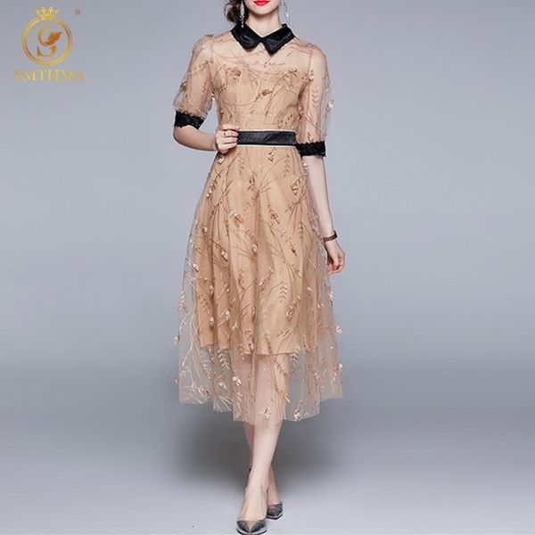 

casual dresses fashion 2021 women's summer es vintage elegant half sleeve mesh embroidered party long vestidos r8et, Black;gray