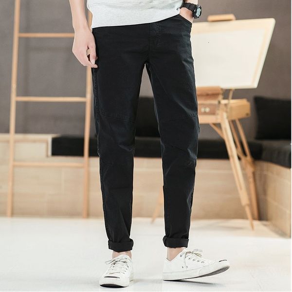 

men's pants casual early spring male's straight wild zipper cotton mid-waist trousers for travel work dating party e40g, Black