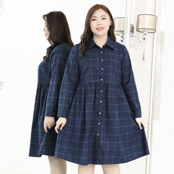 

dress plus size 10xl 9xl 8xl female spring es autumn style korean casual women's plaid long cotton, Black;gray