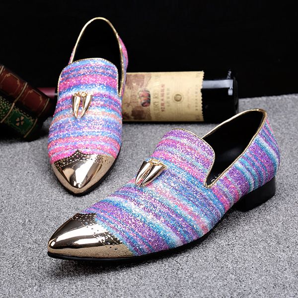 

men's pointed leather shoes, fashion print leisure flats, size: 37-48,pink glod, Black