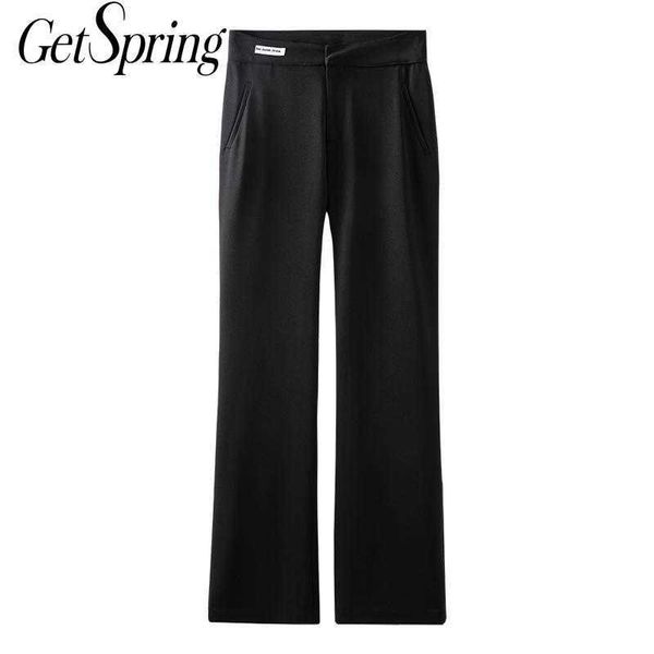 

getspring women pants capris black high waist straight vintage casual long trousers fashion 210601, Black;white
