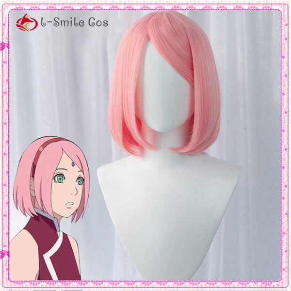 Parrucca Anime Cosplay Haruno Sakura Parrucca rosa carina Parrucche per capelli resistenti al calore Haruno Sakura + cappuccio per parrucca Y0903