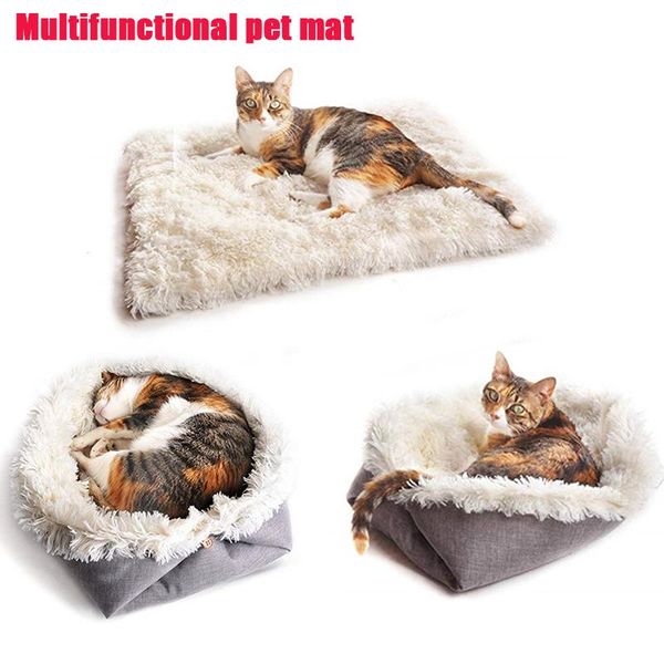 

cat beds & furniture pet mat dual-use plush soft multifunctional winter warm dog fluffy deep sleeping accessories