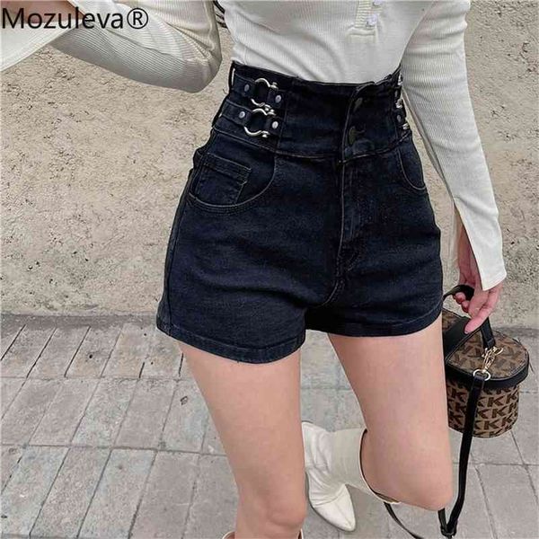 

spring vintage high split waist women lock catch denim streetwear female shorts jeans ladies pants 210416, Blue