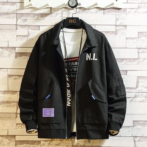 

men's jackets spring autumn bomber casual male outwear japanese large size lapel jacket mens baseball printing letters coats 6xl, Black;brown