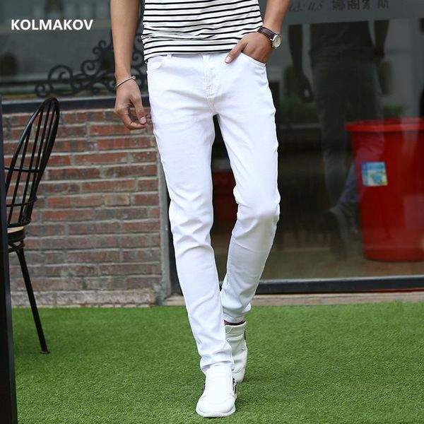 

men's jeans arrival style white cotton denim fashion casual men skinny trousers, Blue