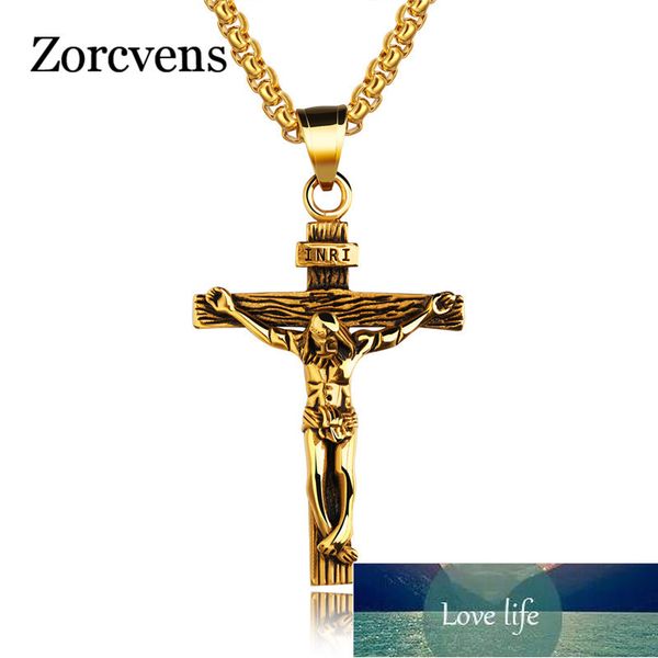 Zorcvis Cross Inri Crucifix Jesus Peça Pingente Colar de Ouro Aço Inoxidável Homens Cadeia Christian Jewelry Presentes Vintage Preço de Fábrica Especialista Qualidade