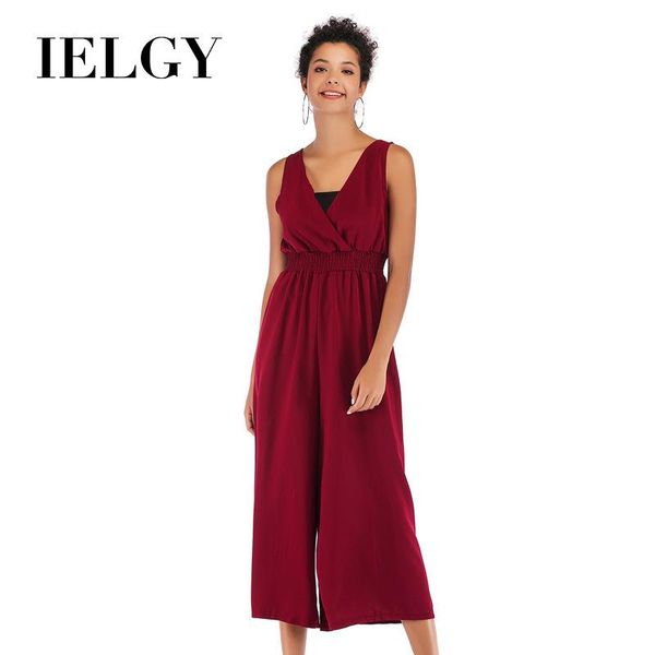 

women's jumpsuits & rompers ielgy waist jumpsuit women fashion v-neck chiffon wide leg casual wild nine-point pants, Black;white