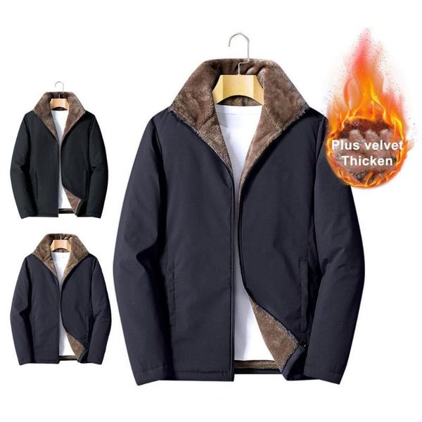 

men's jackets men coat stand collar windproof classic plush winter jacket for work, Black;brown
