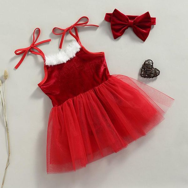 

jumpsuits born baby clothes girls christmas romper dress headband 2pcs sleeveless fur collar lace patchwork 0-3 years, Blue
