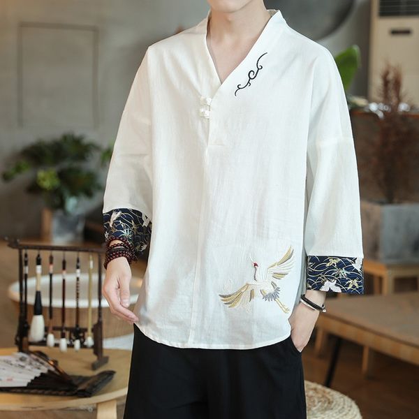 

summer men linen shirt chinese style retro casual plus size kung fu traditional asian clothes tang suit for man 12223, Red