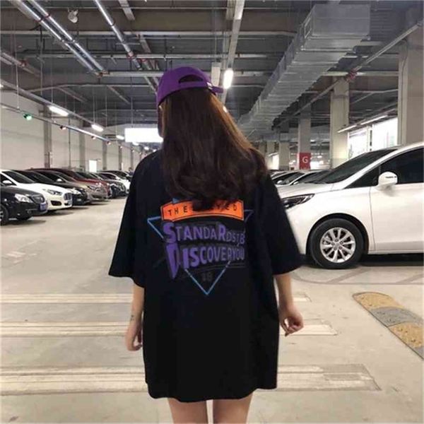 

korean ulzzang chic graphic printed old school style oversized all match women tee girl t-shirts 210708, White