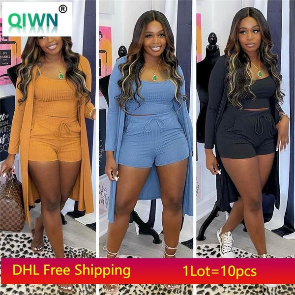

women's tracksuits fall winter women knitted solid vest+shorts+cardigan coat 3 pieces set stretchy rib outfits autumn sweatsuits 5569, Gray