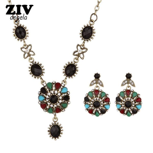 

earrings & necklace crystal flower wedding / bohemia ancient gold color oval jewelry sets engagement party gift of love, Silver