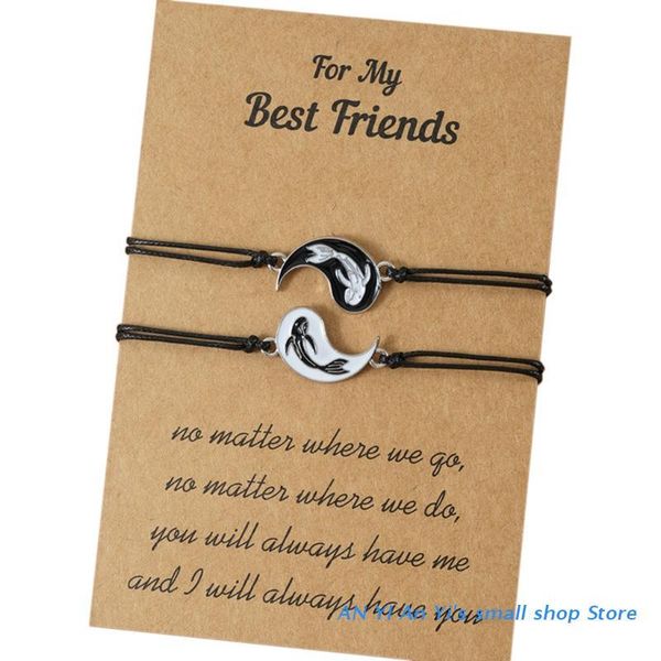 

link, chain matching yin and yang bracelet hand-woven adjustable rope, Black