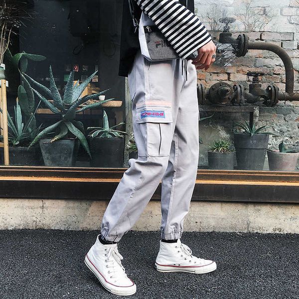 

men's pants pockets men color patchwork casual jogger fashion tactical trousers harajuku streetwear plus size 4gby, Black