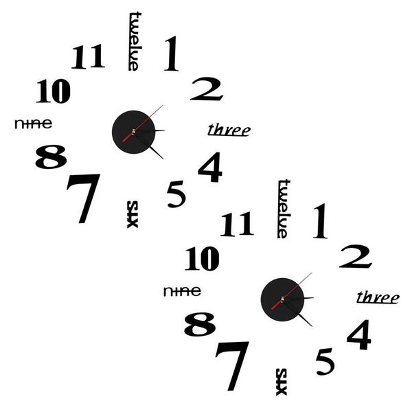 

wall clocks 2x 3d large clock mirror sticker big watch home decor unique gift diy black