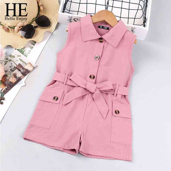 

jumpsuits kids baby girls summer clothes solid button coverall sleeveless cotton toddler windbreaker outerwear clothing faty, Blue