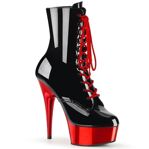 

boots 15cm high front lace up heel shoes thin waterproof platform thick bottom low tube steel pipe dance night, Black