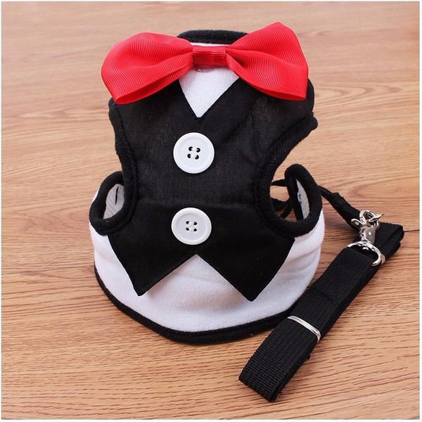 

dog collars & leashes elegant bowtie harness vest with leash adjustable cat set cute bow knot tuxedo suit for cats kitten puppy
