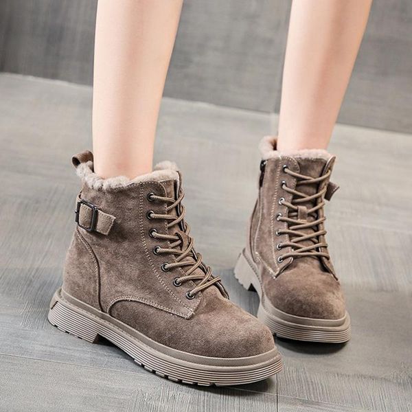 

boots winter snow women thick plush flat platform ankle female 2021 fashion zipper warm cotton padded shoes woman, Black