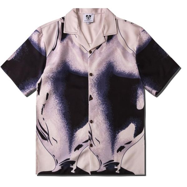 

men's casual shirts short sleeve shirt creative abstract shadow printing personality street loose cardigan men, White;black