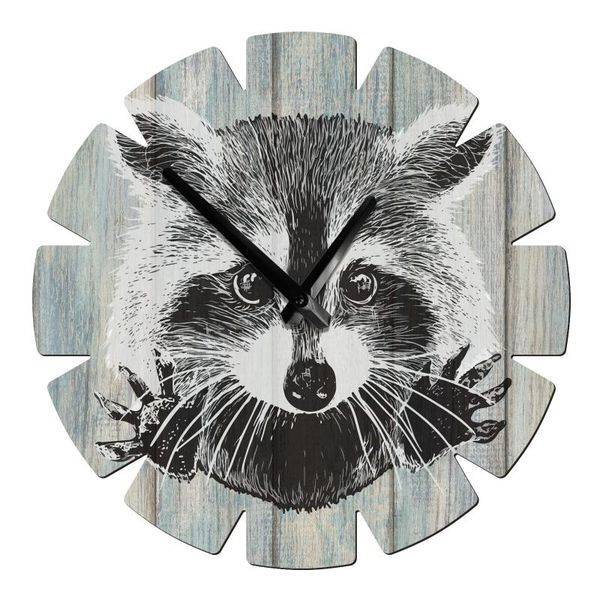 

wall clocks raccoon wooden clock modern design home decor 10/12/13.5 inch silent quartz large for living room decorative