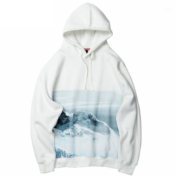 

men hip hop hooded sweatshirt streetwear 2021 spring snow mountain print pullover harajuku cotton casual hoodie sweat shirt men's hoodi, Black