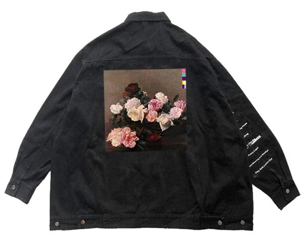 

men's hoodies raf flower denim loose high fashion street american cardigan jacket oversize, Black