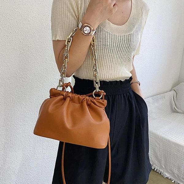 

evening bags luxurious gold chain handbag classic style pu leather crossbody bag fashion shoulder bucket
