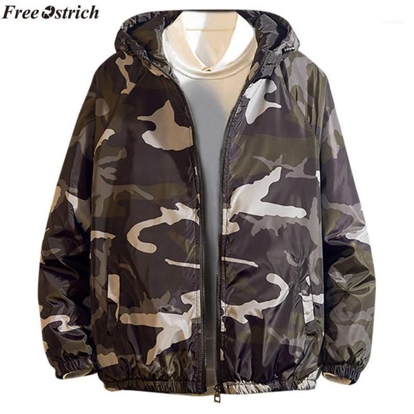 

ostrich men jacket 2021 men's autumn casual fashion camouflage printed zipper hoodie wear coat windproof1, Black;brown