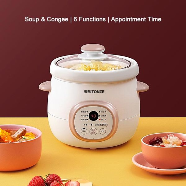 

electric skillets 1.5l ceramics slow cooker water stew pot 160w smart reservation+timing automatic insulation anti-dry