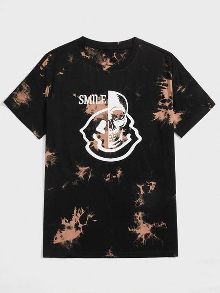 

romwe guys tie dye cartoon & skull print tee f8oi#, White;black