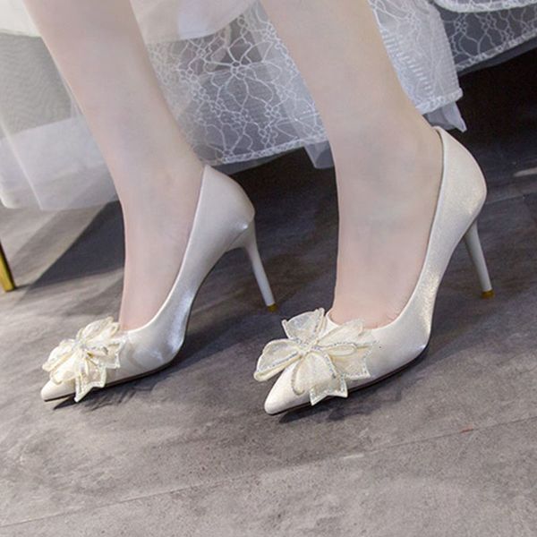 

dress shoes lucyever silk rhinestone bowtie women pumps 2021 spring elegant comfortable banquet wedding stiletto heels woman party, Black
