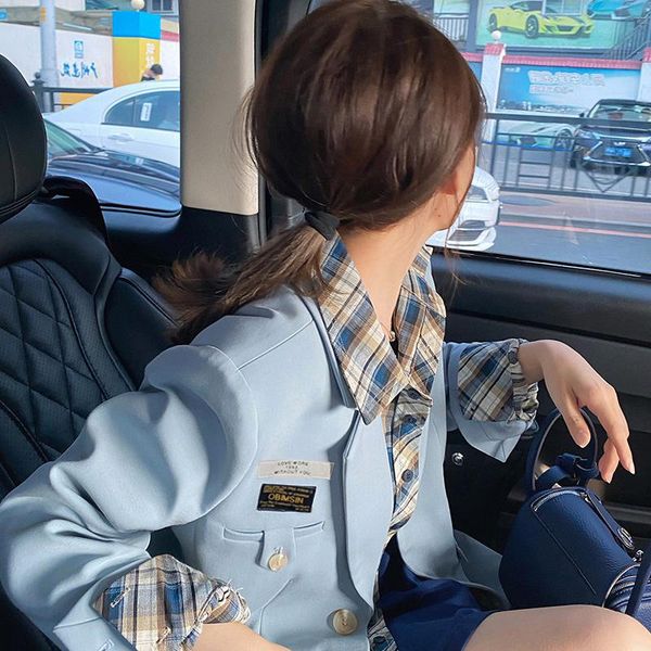 

plaid simple women blazers korean fashion casual loose spring long sleeve chaquetas de mujer clothes de50xz women's suits &, White;black