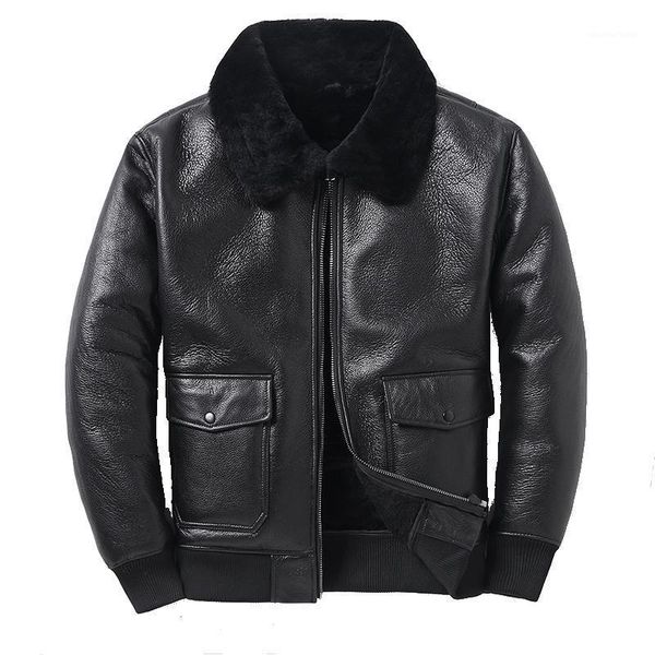 

Men's Leather & Faux Pilot .B6 YR!Free Jacket.Plus Size Genuine Coat,winter Warm Thick Fur Clothes.100% Natural Sheepskin With Wool, Black