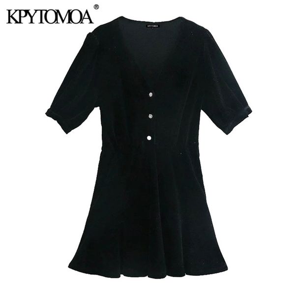 

women chic fashion with rhinestone buttons velvet mini dress v neck short sleeve female dresses mujer 210420, White