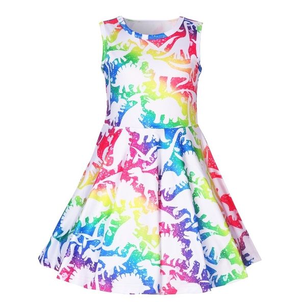 

cuhk girls' summer princess new 2019 cartoon dinosaur dress 1250, Red;yellow