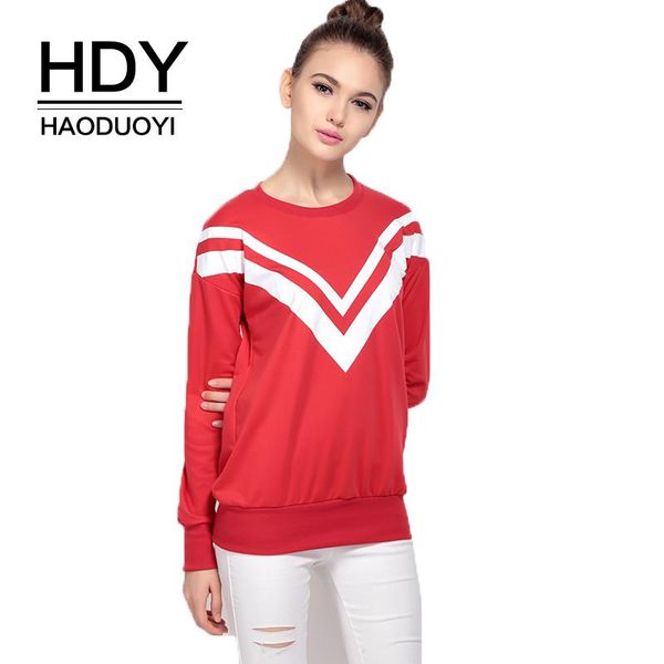 

women's hoodies & sweatshirts hdy haoduoyi brand solid red fashion sweatshirt for women v neck long sleeve loose brief style soft fema, Black