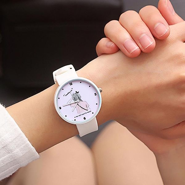 Armbanduhren Mode Runde Quarz Cartoon Mädchen Zifferblatt Casual Armbanduhren Kautschukband Modische Uhr Für Wasserdichte Armbanduhr Frauen