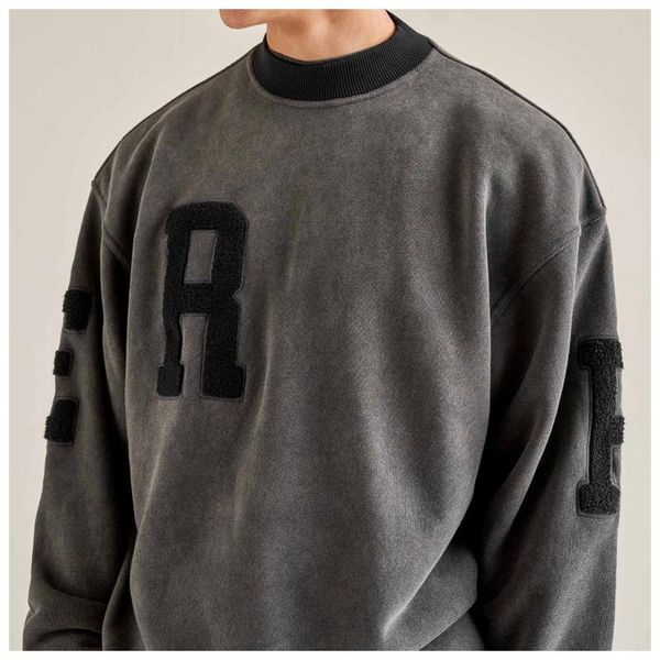 

men's hoodies & sweatshirts european street style represent 2021 winter embroidered flocking letter retro washed hoodie loose oversized, Black