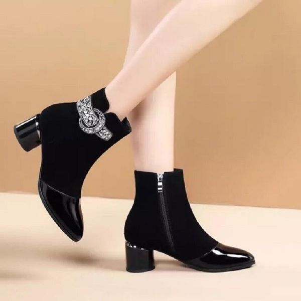 

boots crystal women 2021 ankle for high heel winter shoes zipper size 40 botas mujer black ab786