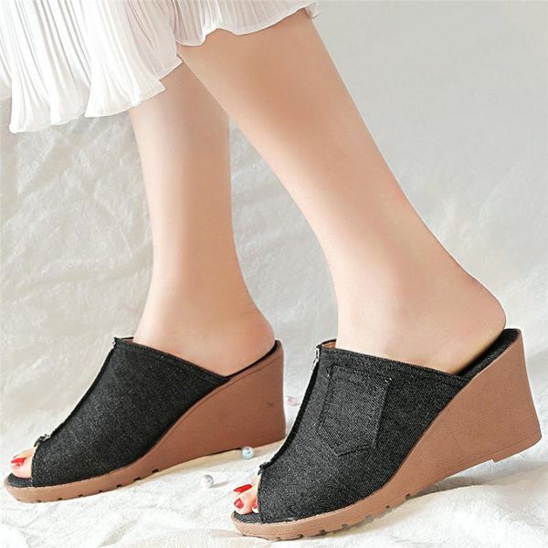 

women canvas platform wedges high heel gladiator sandals female open toe summer pumps shoes punk oxfords casual, Black