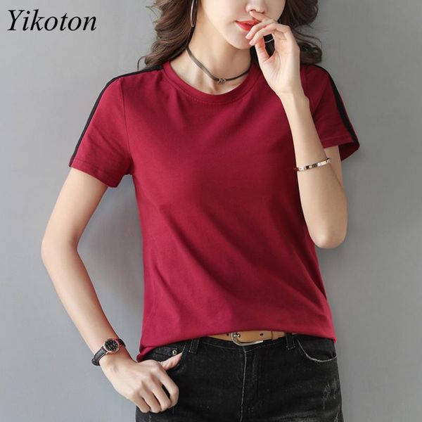 

basic t shirt women summer ladies cotton t-shirt for short sleeve loose shirts woman's fit female slim women's, White