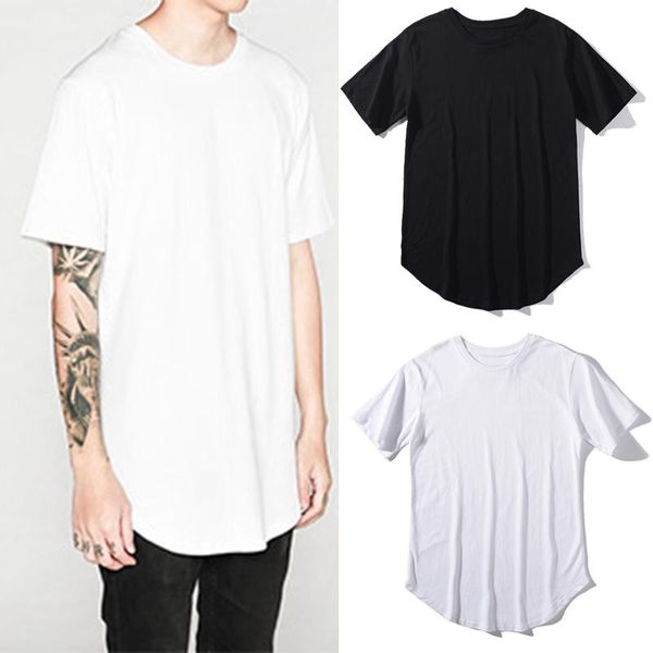 

men's t shirt casual oversized short sleeve shirts men fashion swag hem o neck hip hop tee solid clothes tshirt t-shirts, White;black