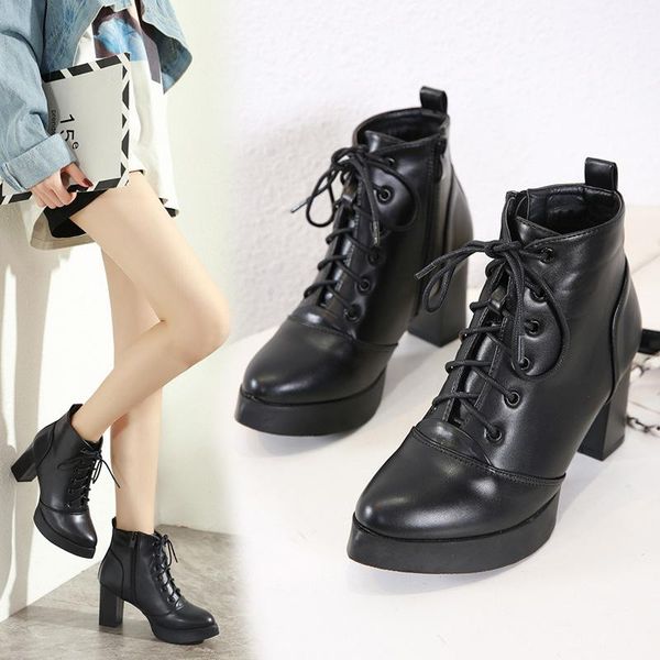 

boots thick high-heeled waterproof short 2021 women's shoes black straps