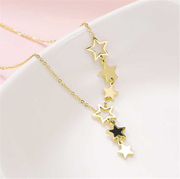 

chains 316l stainless steel enamel tassel five-pointed star pendant necklace colgantes women's neck chain, Silver
